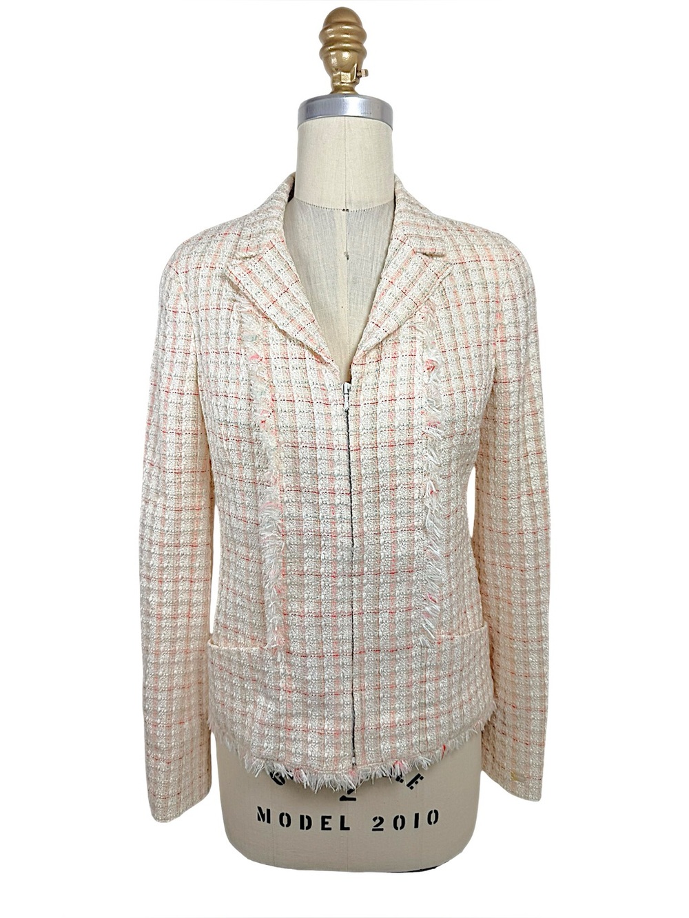 Chanel Cruise 2004 Fantasy Tweed Zip Jacket Ivory Pink Metallic FR36